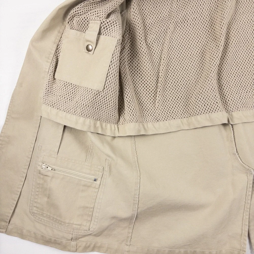 Roundtree Yorke Blazer Mens M Khaki Leather Elbow Patch Safari Sport Coat 90s